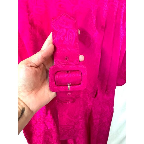 Vtg Silk ADRIANNA PAPEL Dress Plus 16 80s Glam Paisley Rhinestone Puff‎ Sleeve - Picture 9 of 13